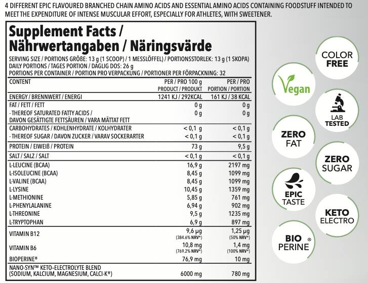 EAA Nano | cu electroliți și bioperină - 420 grame