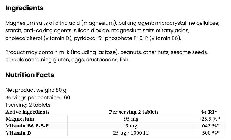 Magneziu + Vitamina D3 2000 UI + B6 120 Tablete