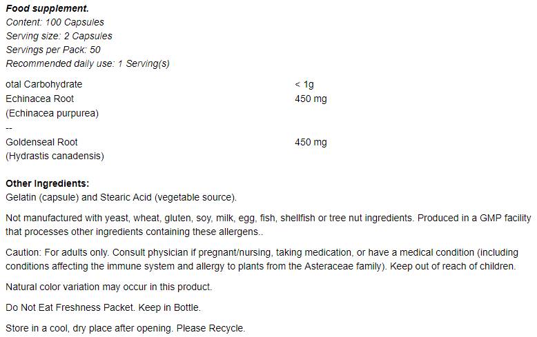 Echinacea și rădăcină de aur - 100 de capsule