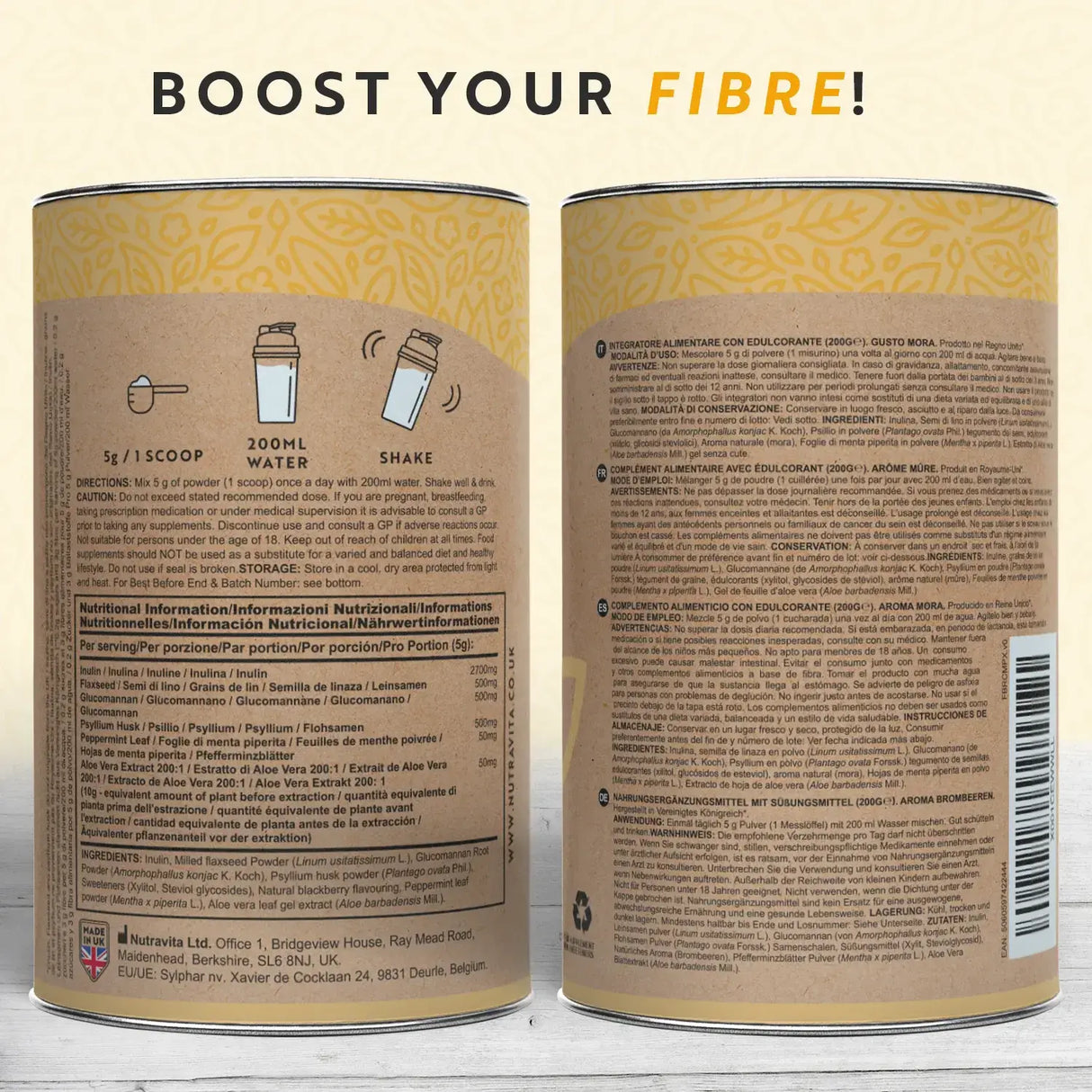Fibre Complex Powder - BlackBerry Flavour /200 g, 40 doze/ Nutravita