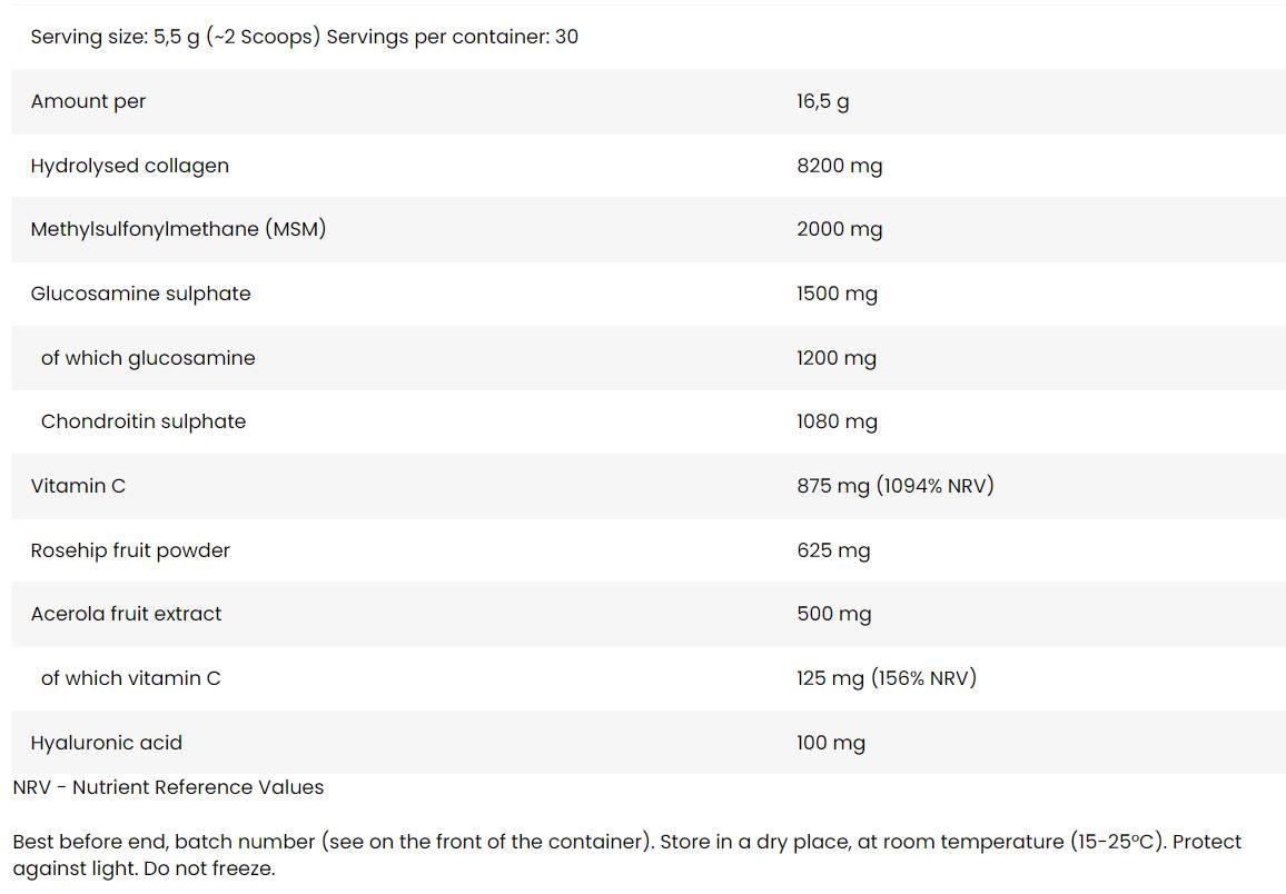 Suport Flex | Peptide de colagen hidrolizat + glucozamină, condroitină, MSM, acid hialuronic - 495 grame