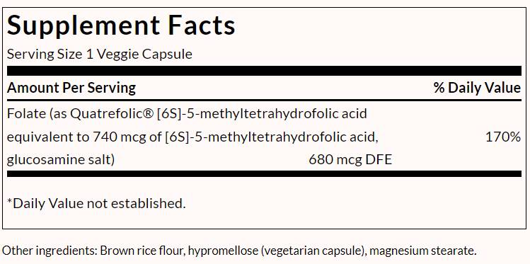 Acid folic 5-metiltetrahidrofolic 680 mcg - 30 capsule