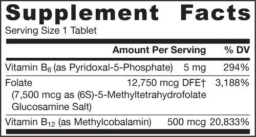Folate Forte - Folat de metil + Metil B12 + P-5-P - Folat 30 comprimate