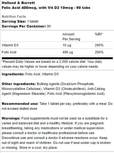 Acid folic 400 mcg | Cu Vit D3 10 mcg - 90 comprimate