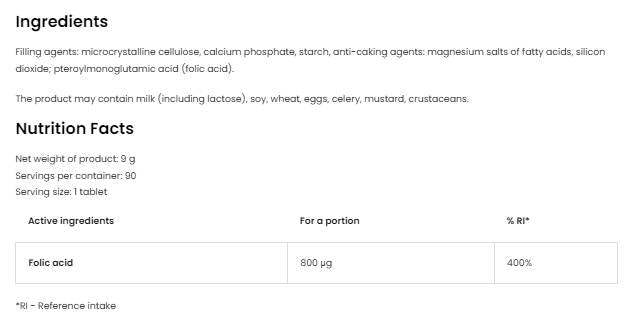 Acid folic 800 mcg - 90 de comprimate