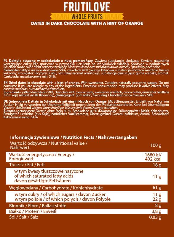 FrutiLove | Curmale in ciocolata neagra si portocala 300 grame