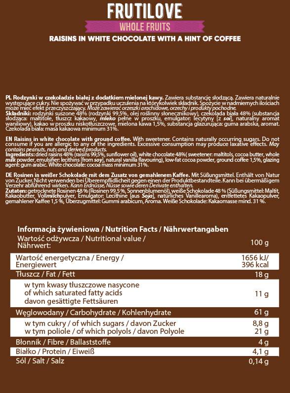 FrutiLove | Stafide in ciocolata alba si cafea 300 grame