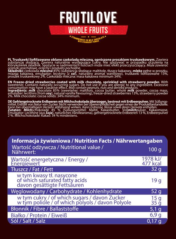 FrutiLove | Căpșuni în ciocolată cu lapte și pudră de căpșuni - 200 de grame