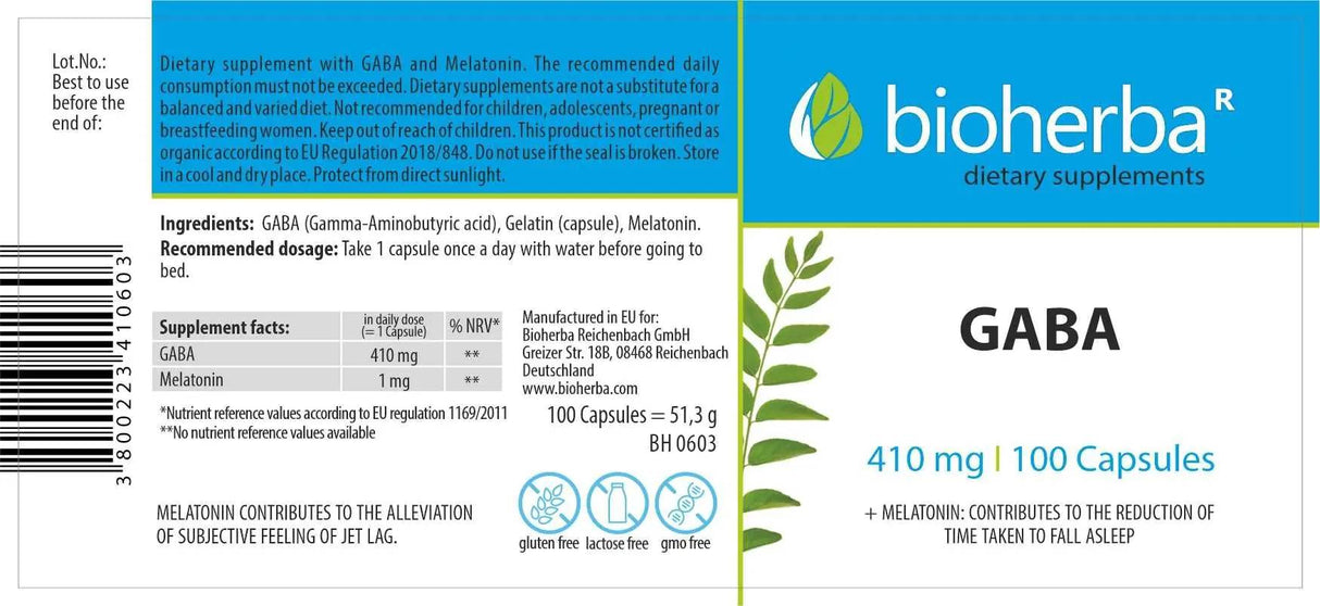 GABA 410mg | + Melatonină 1 mg - 100 capsule