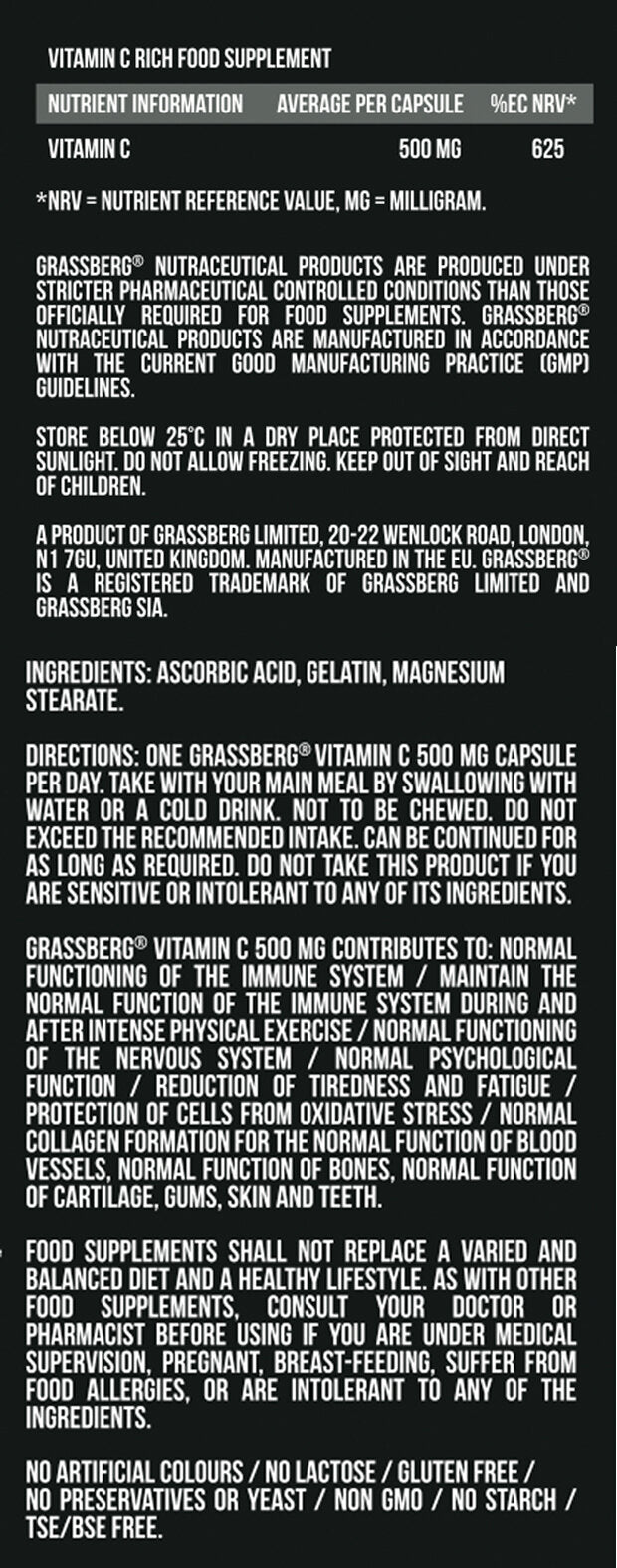 GRASSBERG Vitamina C 500 mg / 60 capsule