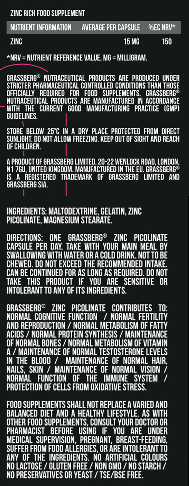 GRASSBERG Picolinat de zinc 15 mg - Absorbție ridicată 60 capsule
