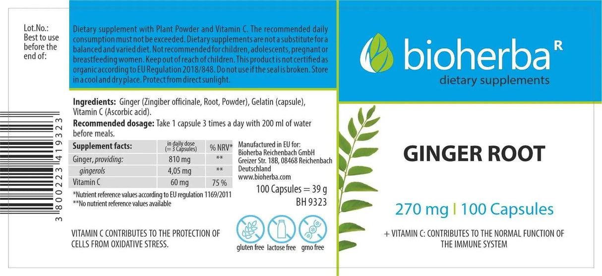 Rădăcină de ghimbir 270 mg - 100 capsule