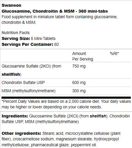 Glucozamină, condroitină și MSM | Mini tablete - 360 tablete