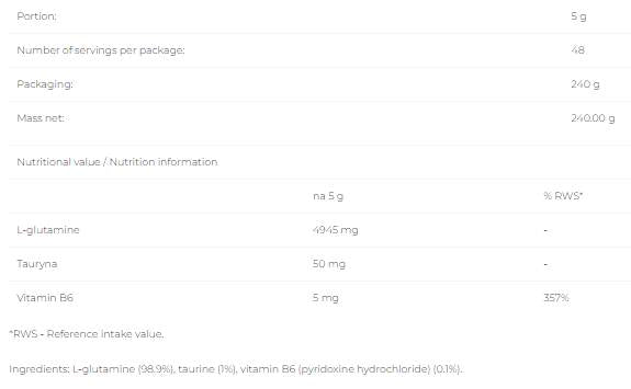 Glutamina Pure - 240 grame