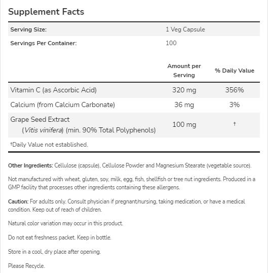 Sâmbure de struguri 100mg | Extract standardizat - 200 capsule