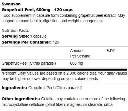 Coaja de grapefruit 600 mg 120 capsule