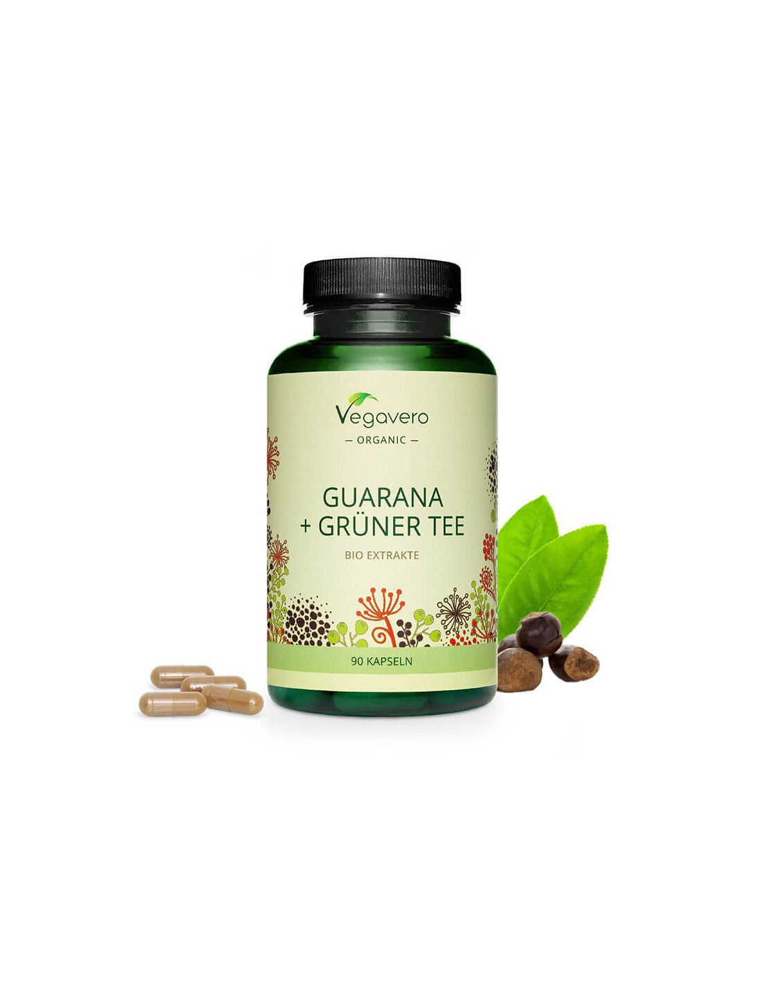Guarana + Grüner Tee Bio Extrakte - Guarana și extract de ceai verde, 90 capsule Vegavero