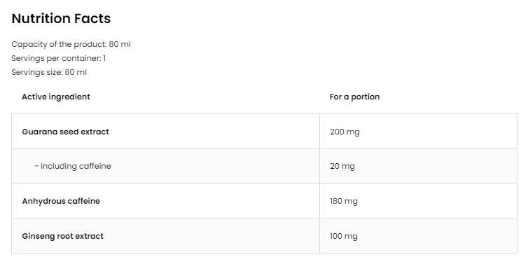Shot de Guarana / cu Ginseng - 80 ml