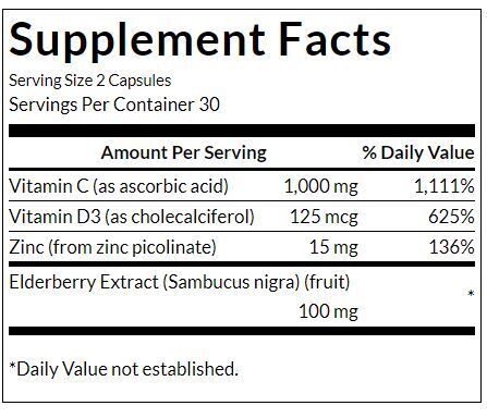 Apărare imunitară supremă de înaltă potență cu C, D, zinc și fructe de soc - 60 capsule