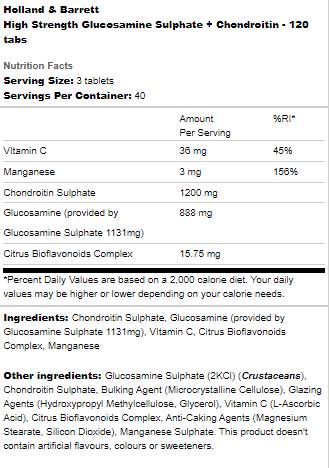 Sulfat de glucozamină de înaltă rezistență + condroitină - 120 tablete