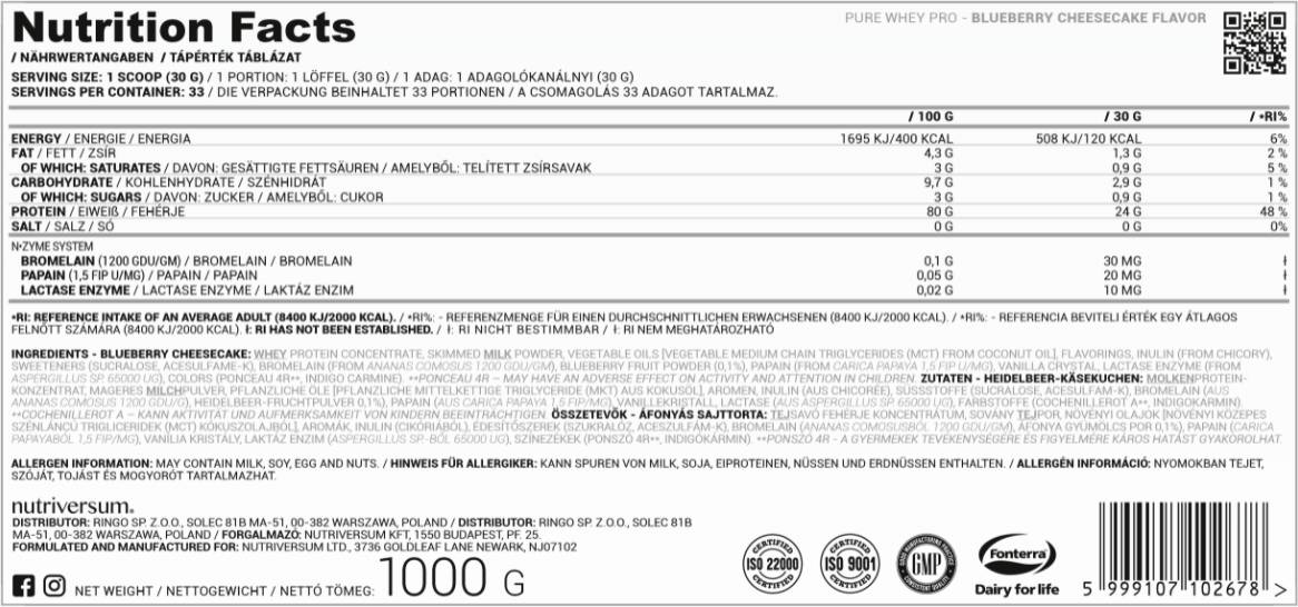 Whey Pro Pure | cu N-Zyme System - 1000 de grame