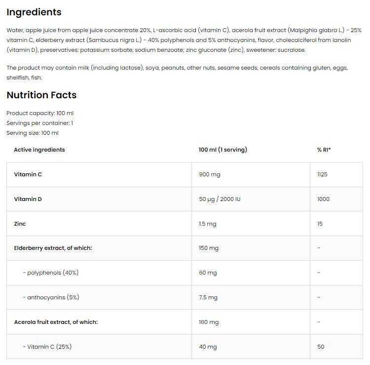 Imunitate Shot | Vitamina C si D cu soc si acerola 100 ml