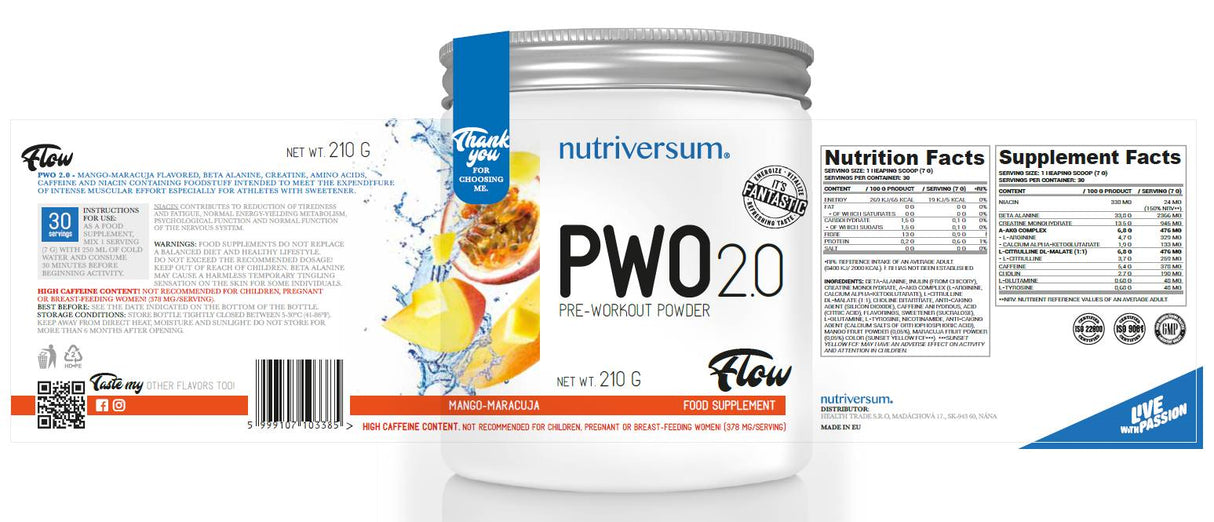 PWO 2.0 Flow | Pudră înainte de antrenament - 210 grame