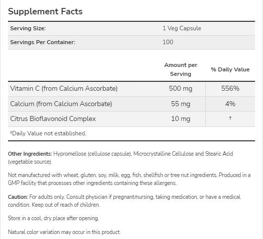 Vitamina C-500 | Ascorbat de calciu-C - 250 capsule