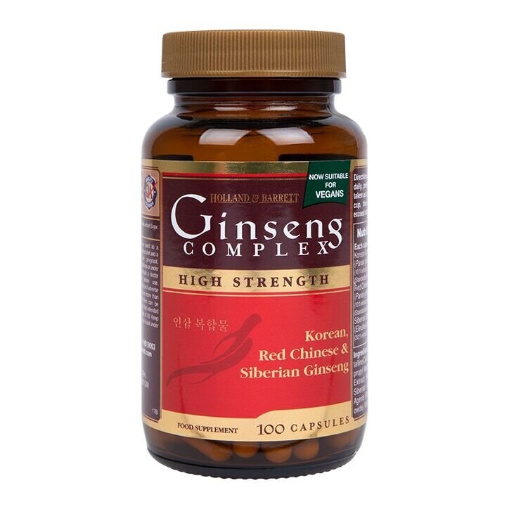 Complex de ginseng (ginseng coreean, roșu chinezesc și siberian) 100 capsule HOLLAND &amp; BARRETT