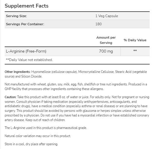 L-Arginina 700 mg - 180 capsule