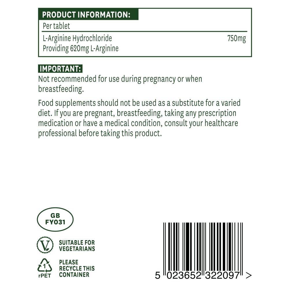 L-Arginina (L-Arginina HCI) 750 mg 90 comprimate NaturesAid