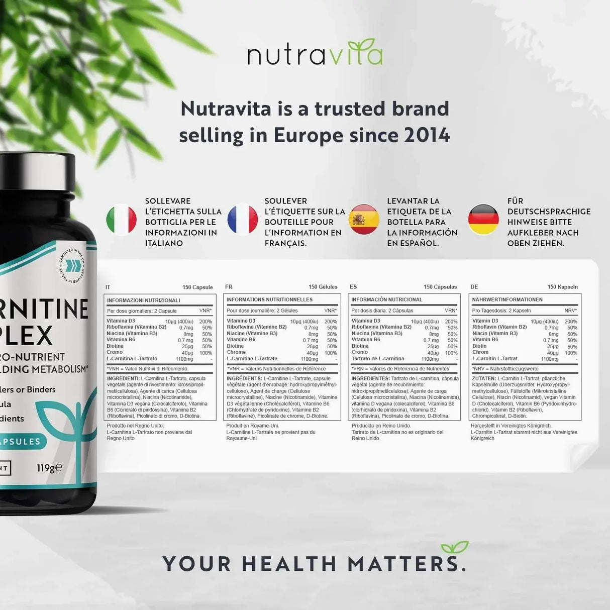 L-Carnitina /L-Tartrate/ Complex /150 capsule, 75 doze/ Nutravita