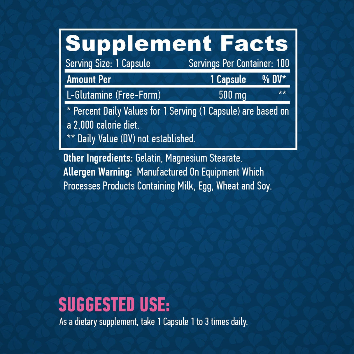 L-glutamina 500 mg. / 100 capsule.