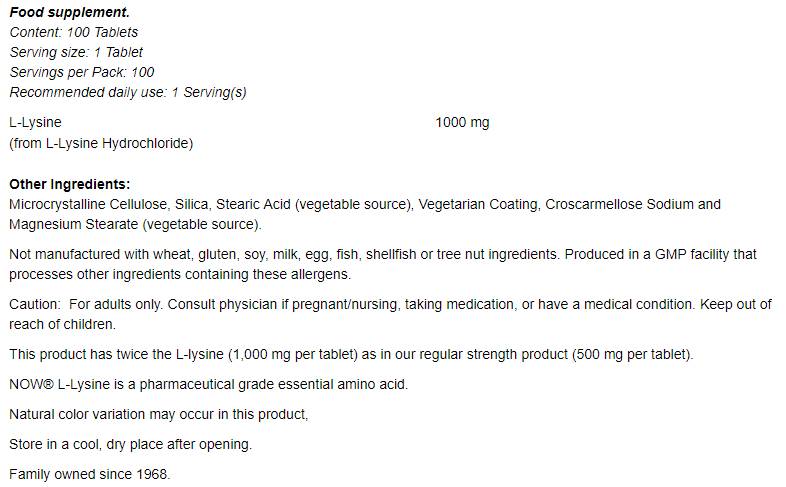 L-lizină 1000 mg - 100 comprimate