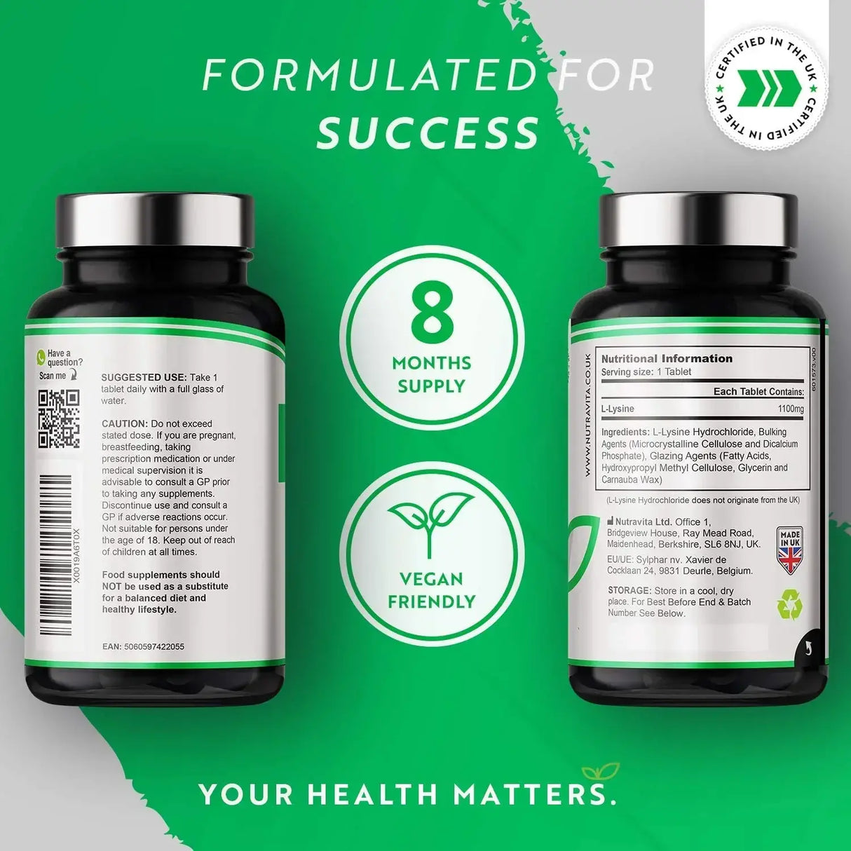 L-lizină 1100 mg 240 tablete vegane