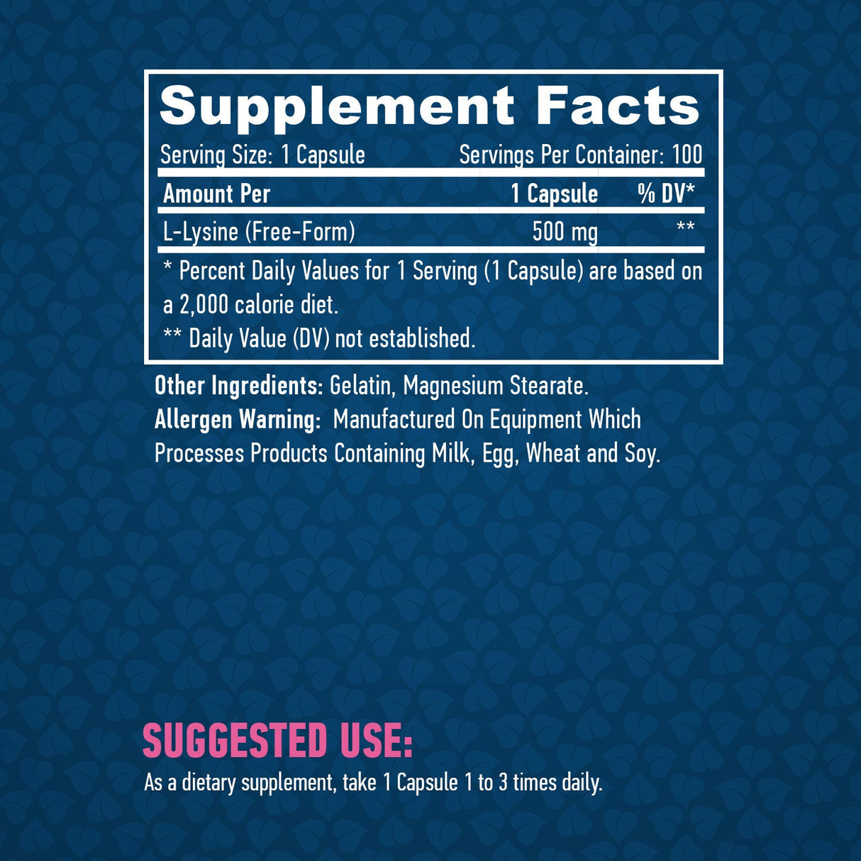 L-lizină 500 mg. / 100 Vcaps.