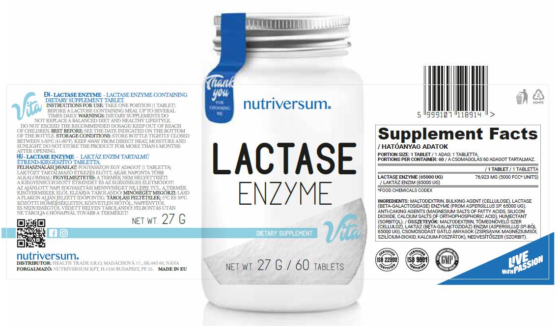 Enzima lactază - 60 tablete
