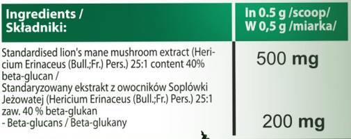 Pulbere de coamă de leu 25:1 500 mg - 30 grame