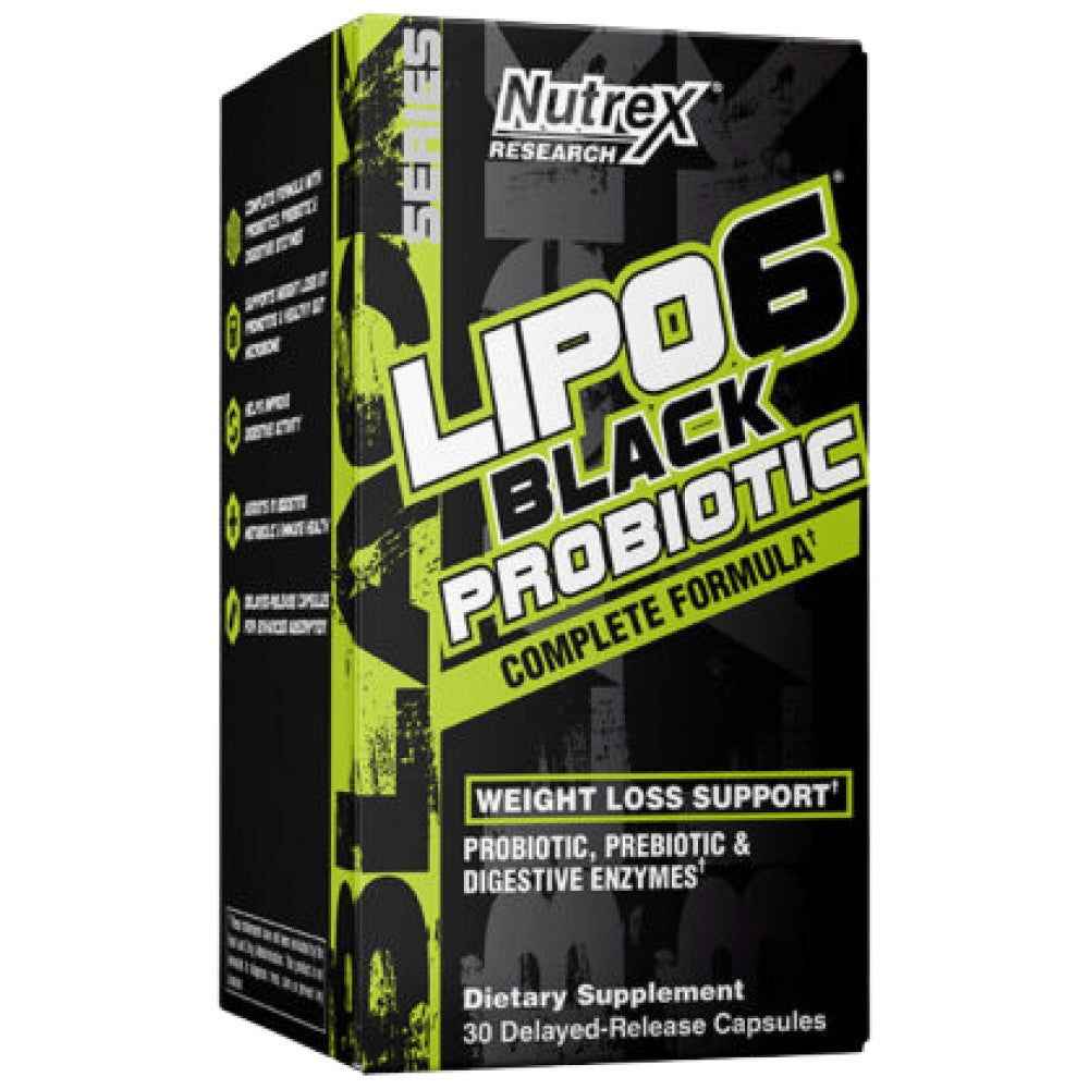 Lipo 6 Black Probiotic | Formula completa cu prebiotice + enzime digestive - 30 capsule