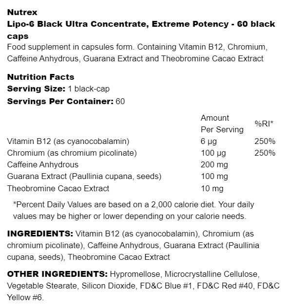 Lipo-6 Black Ultra Concentrat | Extreme Potency 60 capsule