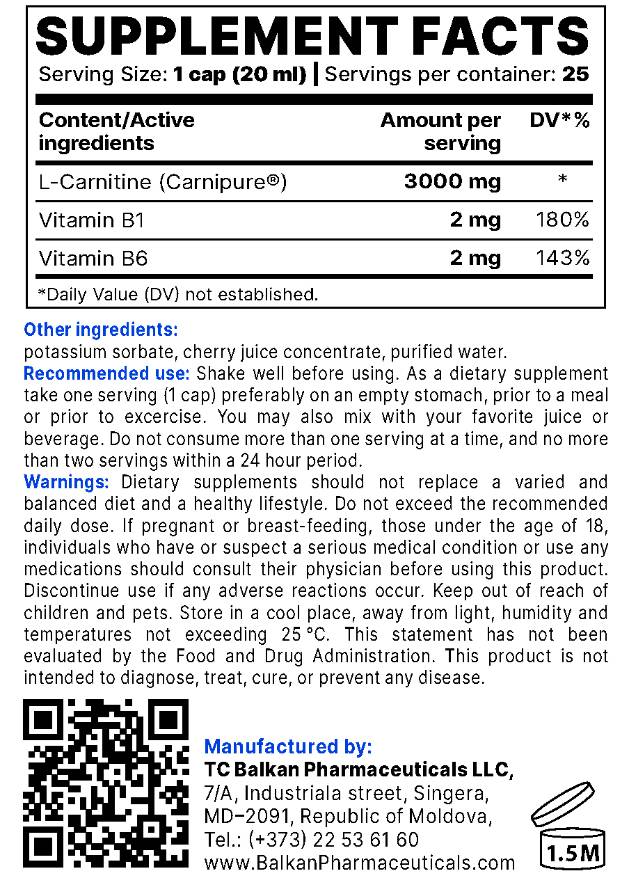 L-Carnitină lichidă BP| Carnipure® - 500 ml