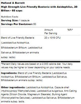 Bacterii prietenoase vii cu Acidophilus | High Strength 20 miliarde - 60 capsule