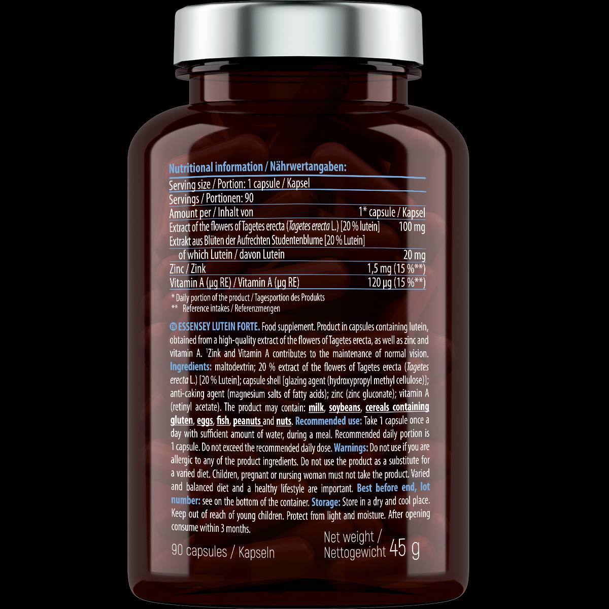 Luteină Forte 20 mg | cu zinc și vitamina A - 90 capsule