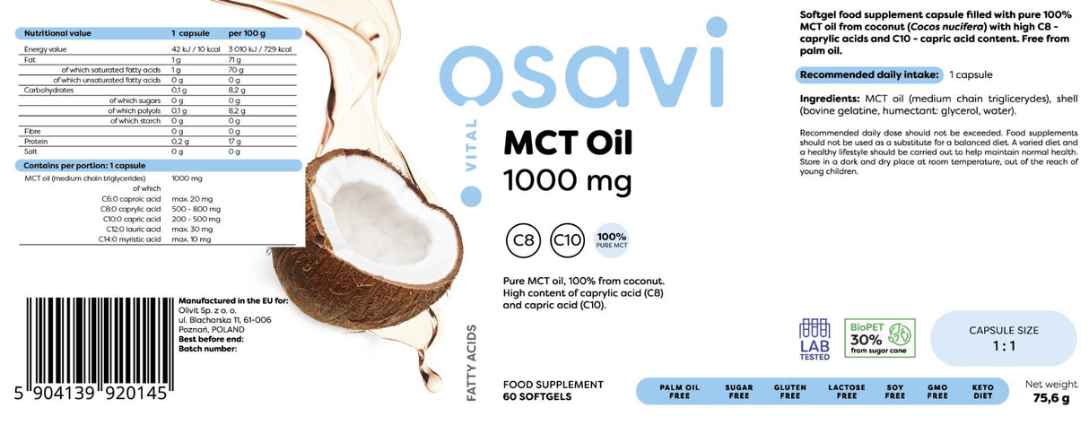 Ulei MCT 1000 mg | C8 + C10 - 60 capsule moi