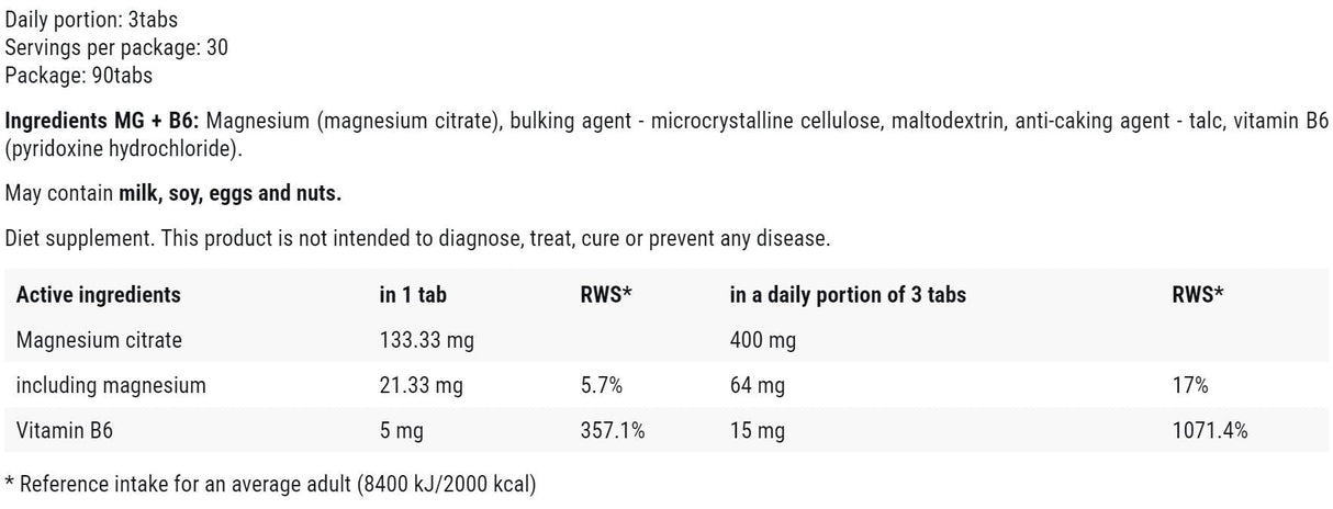 MG + B6 400 mg | Citrat de magneziu + B6 - 90 tablete