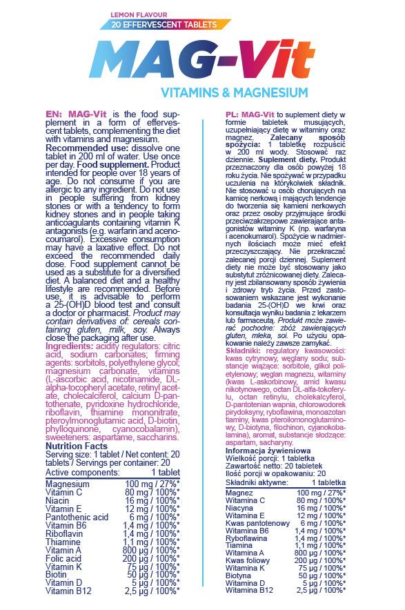Mag-Vit | Efervescent de magneziu și vitamine - 20 de tablete solubile