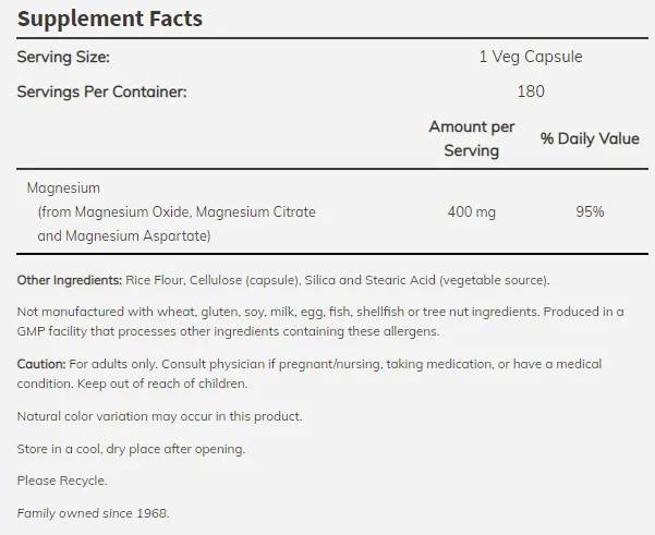 Capsule de magneziu 400 mg - 180 capsule