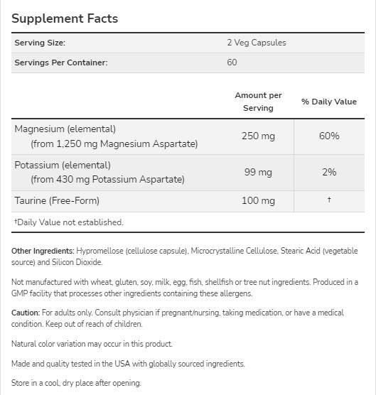 Aspartat de magneziu și potasiu - 120 de capsule