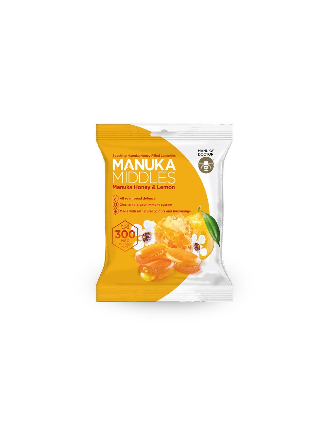 Pastile delicioase cu miere de manuka, zinc și lămâie - Manuka Middles Honey &amp; Lemon MGO 300