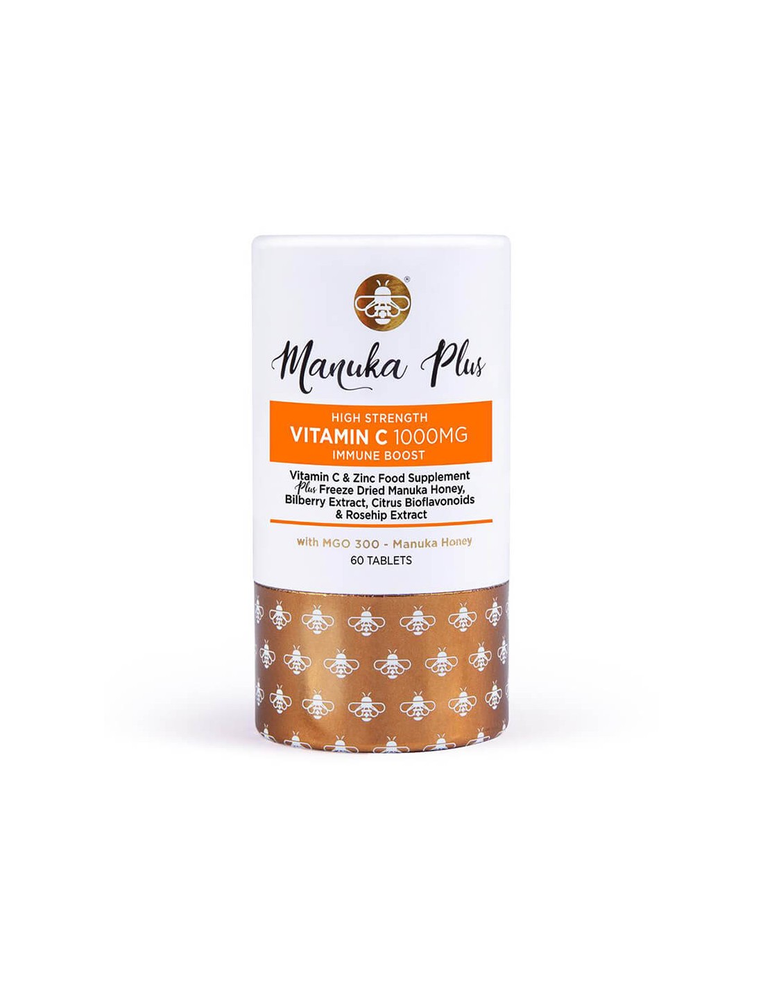 Manuka Plus Vitamina C de înaltă rezistență Imunitate cu MGO 300 / Formula pentru imunitate puternică cu miere de Manuka, 60 de tablete